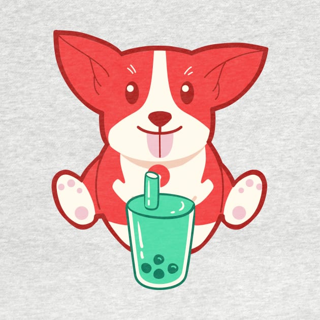 Red Corgi Dog Drinking Bubble Tea by groovyfolk